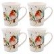 Winter Robins Christmas Set of 4 Fine China Mugs - Gift Boxed