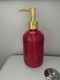 Pink Soap Dispenser Glass Ribbed Lotion Liquid Pump Sink Bathroom Kitchen 400ml