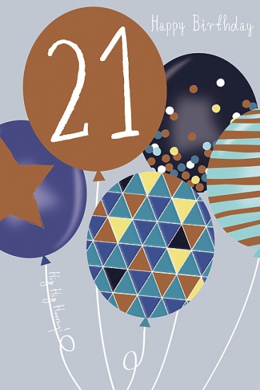 21st Birthday Card Balloons - Greetings Card