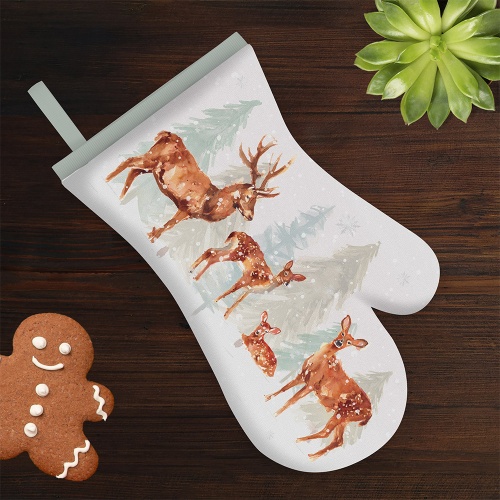 Forest Family Single Cotton Oven Mitt Glove Stag and Deer