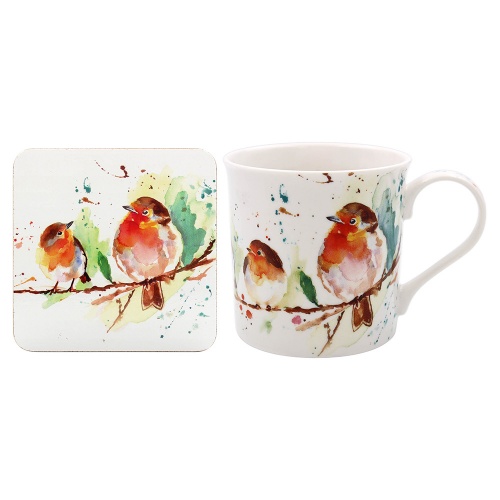 Winter Robins Festive Mug and Coaster Set Gift Boxed