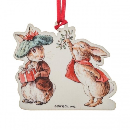 Beatrix Potter Benjamin Bunny and Flopsy Christmas Wooden Hanging Ornament