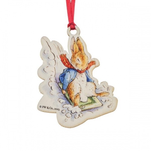 Beatrix Potter Peter Rabbit Sledging at Christmas Wooden Hanging Ornament