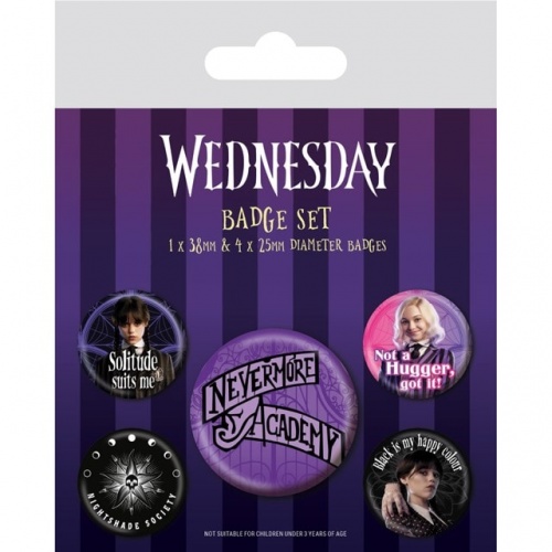Nevermore Wednesday Addams Button Badges Set of 5