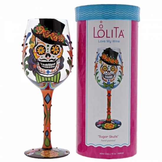 Lolita Sugar Skulls Wine Glass - Gift Boxed