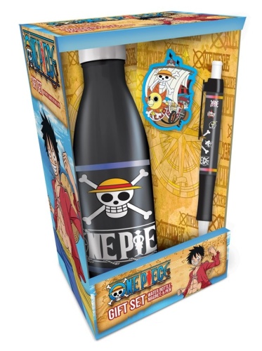One Piece Straw Hat Crew Skull Emblems Gift Set Water Bottle Pen and Key Ring Chain