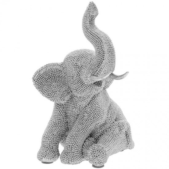 Silver Art Sparkly Diamant Sitting Elephant Ornament Figurine