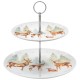 Forest Family Stag and Deer 2 Tier China Cake Stand Festive Scene