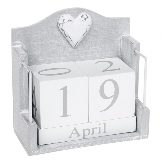 Provence Cool Grey Perpetual Wooden Block Calendar Shabby Chic Date Home Desk Office