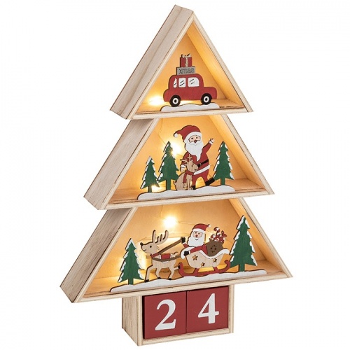 Christmas Tree Santa Craft Wooden Advent Calendar LED Lit Countdown to Christmas