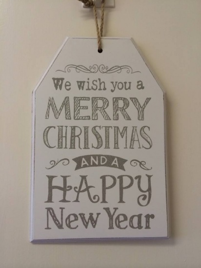 We wish you a Merry Christmas and a Happy New Year - Large Wooden Hanging Plaque