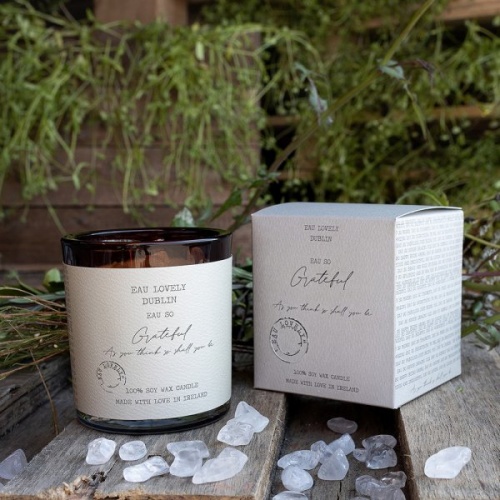 Eau So Grateful Candle by Eau Lovely Soy Wax Candle with Moonstone Gemstones