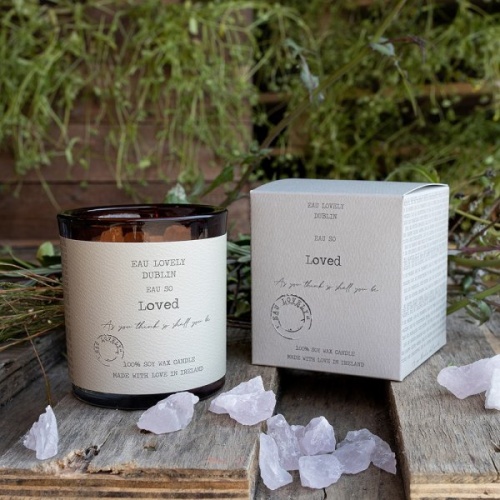 Eau So Loved Candle by Eau Lovely Soy Wax Candle with Rose Quartz Gemstones