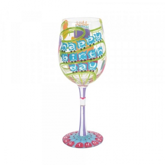 Lolita Hand Painted Happy Birthday Wine Glass Gift Boxed