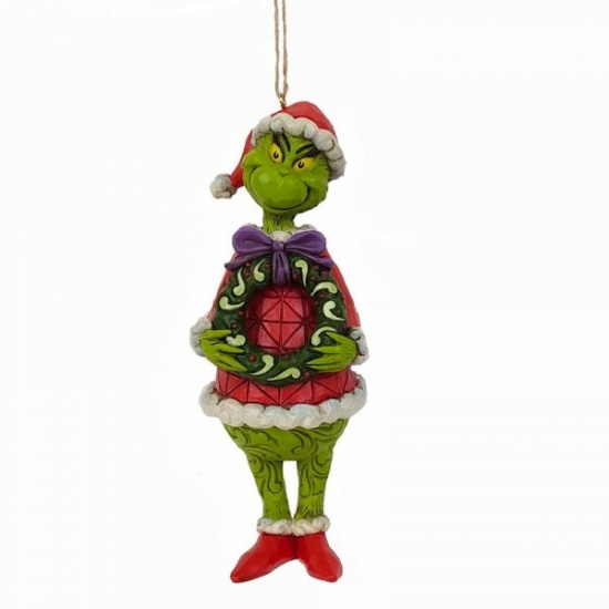 Jim Shore Grinch with Wreath Hanging Ornament Figurine