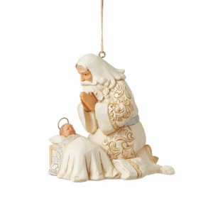Jim Shore Heartwood Creek Holiday Lustre Santa with Baby Jesus Hanging Ornament