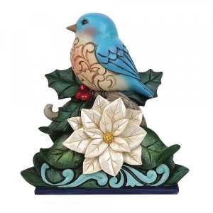 Jim Shore Heartwood Creek Winter Wonderland Bluebird with Poinsettia Figurine