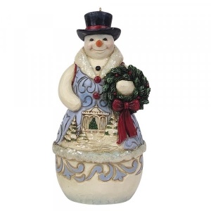 Jim Shore Heartwood Creek Victorian Christmas Snowman with Wreath Hanging Ornament