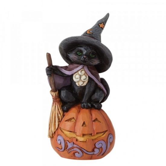 Jim Shore Mini Black Cat with Jack - O - Lantern Figurine
