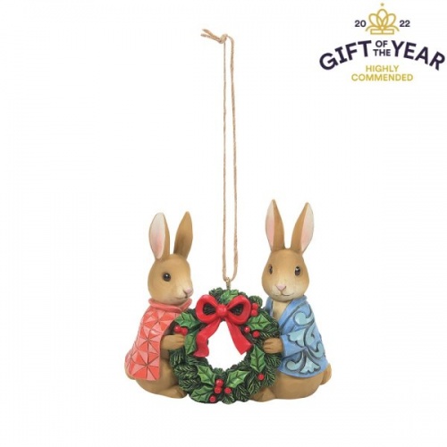 Jim Shore Peter Rabbit with Flopsy holding wreath Hanging Ornament