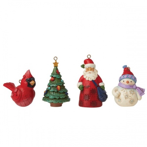 Jim Shore Christmas Hanging Ornament 4pc Set Santa Snowman Tree Cardinal Bird