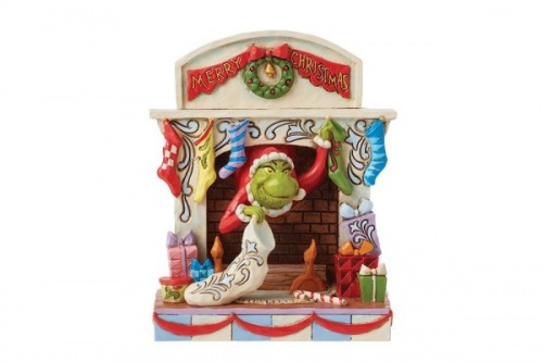 Jim Shore The Grinch Peeking out of a Fireplace Christmas Figurine Dr Seuss