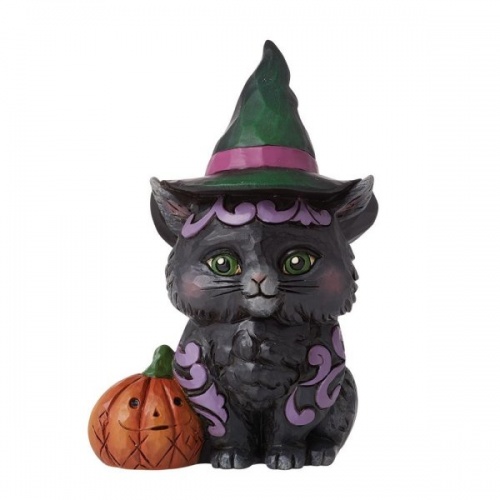 Jim Shore Black Cat in witches hat with pumpkin Mini Figurine Heartwood Creek