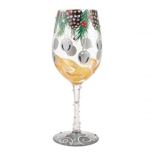 Lolita Jingle Bell Hop Hand Painted Wine Glass Christmas Gift Boxed