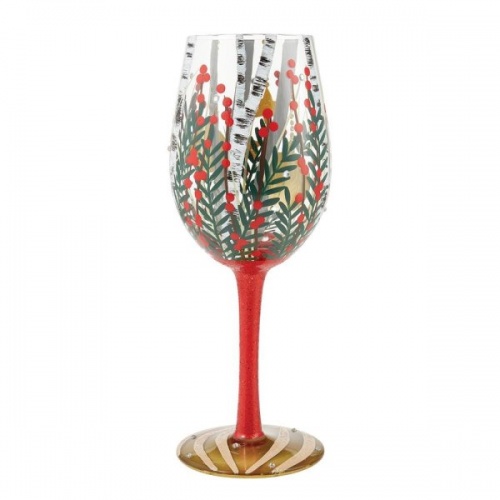 Lolita Visions of Birch Hand Painted Wine Glass Christmas Gift Boxed
