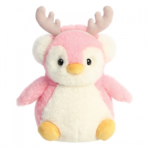 Pompom Penguin with reindeer Antlers Super Soft Pink Plush Toy 9 inch Aurora
