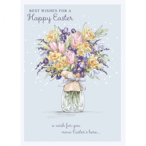 Best Wishes for a Happy Easter - A wish for you Vase of Flowers Greetings Card