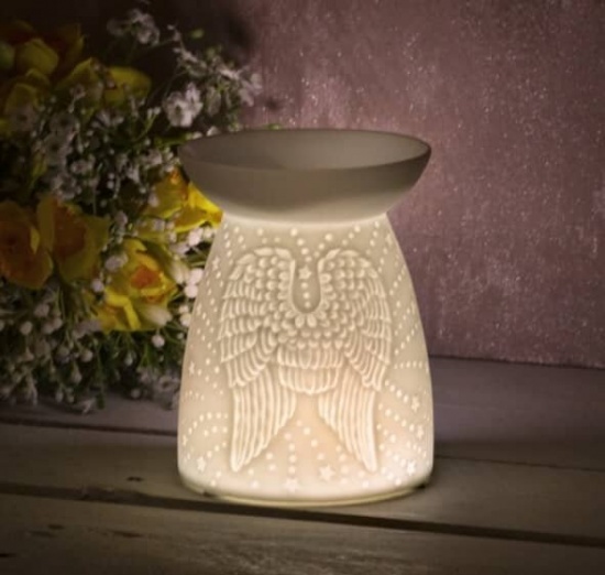 Angel Wings Ceramic Heart Fragrance Oil Burner Wax Warmer Tealight Holder