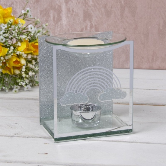 Silver Glitter Rainbow Mirrored Fragrance Oil Burner Wax Warmer Tealight Holder