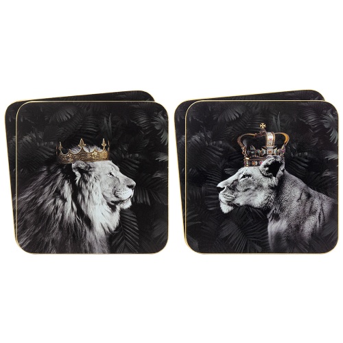 Lion King and Lioness Queen Set Of 4 Coasters