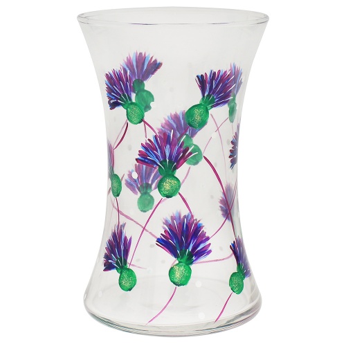 Scottish Thistle Vase Hand Painted Flower Garden Glass Vase