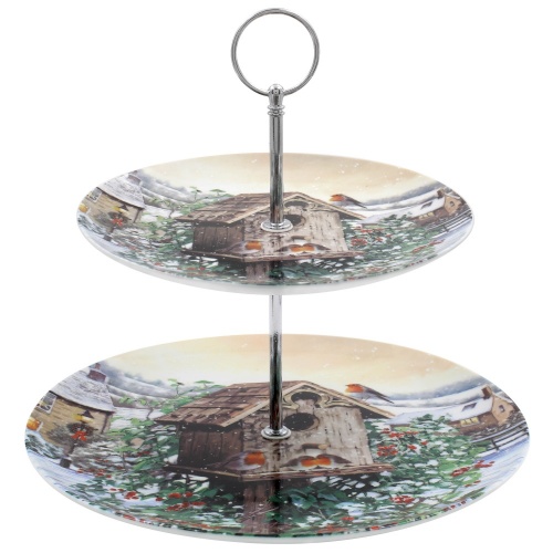 Christmas Robins 2 Tier China Cake Stand - Festive Robin