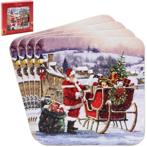 Santa Claus Christmas Coasters Set of 4