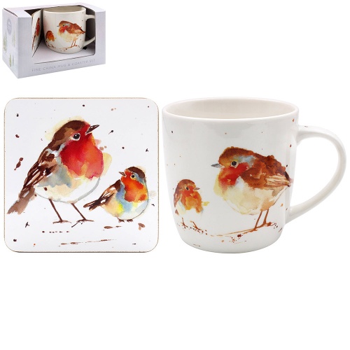 Winter Robins Mug and Coaster Set Gift Boxed