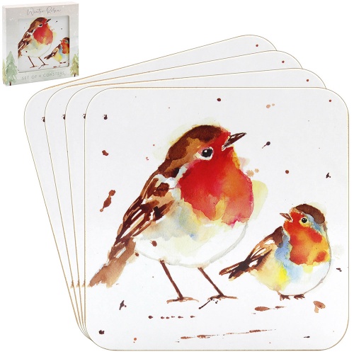 Winter Robins Festive Coasters - Set of 4 Robin Coasters