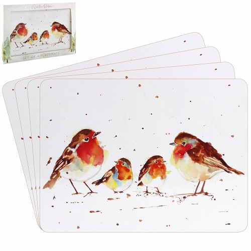 Winter Robins Set of 4 Christmas Placemats