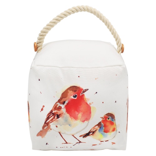 Winter Robins Fabric Door stop - Watercolour Robin Doorstop