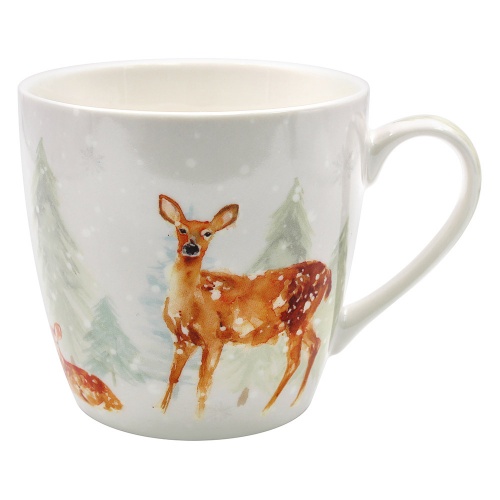 Forest Family Stag and Deer Breakfast Mug Cup Gift Boxed Festive scene