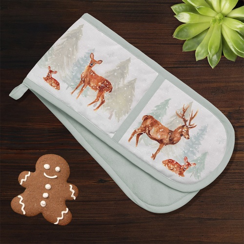 Christmas Forest Family Deer and Stag Double Oven Gloves