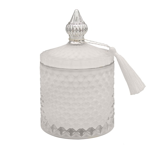 White Snowdrop White & Silver Tassel Glass Desire Jar Boutique Candle Boxed