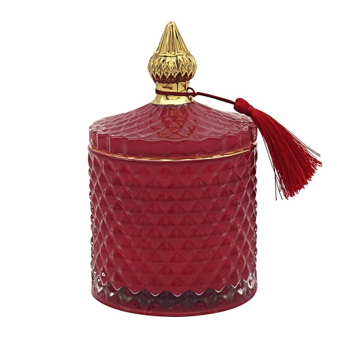 Winter Berries Red & Gold Tassel Glass Desire Jar Boutique Candle Boxed