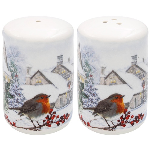 Festive Christmas Robins Salt and Pepper Set Gift Boxed