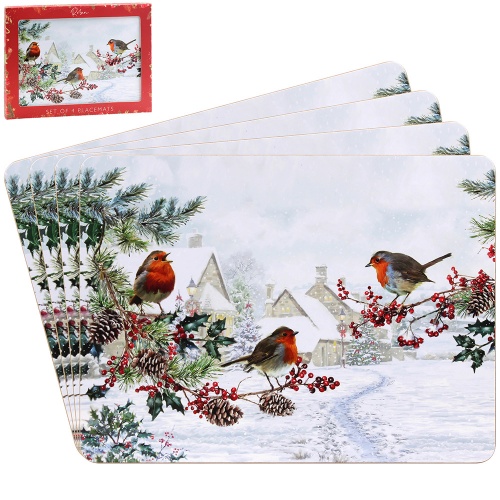 Christmas Robins Festive Placemats Set of 4
