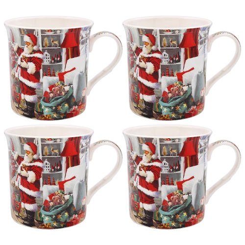 Santa Christmas Set of 4 Fine China Mugs - Gift Boxed