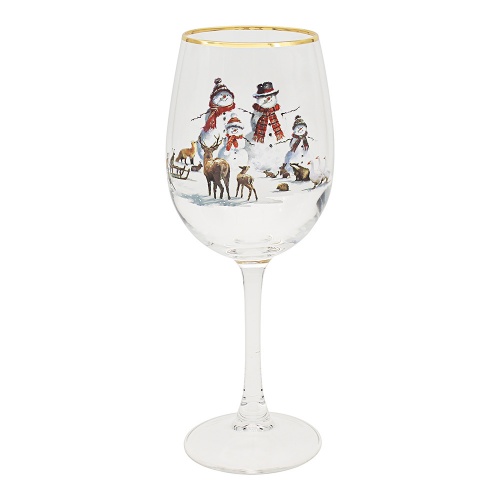 Magic of Christmas Wine Glass Festive Snowmen