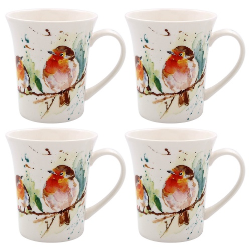 Winter Robins Christmas Set of 4 Fine China Mugs - Gift Boxed